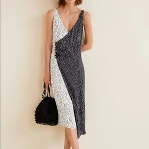 Mango Polka Dot Wrap Dress Asymmetrical with Slit and Buttons Detail Size XS